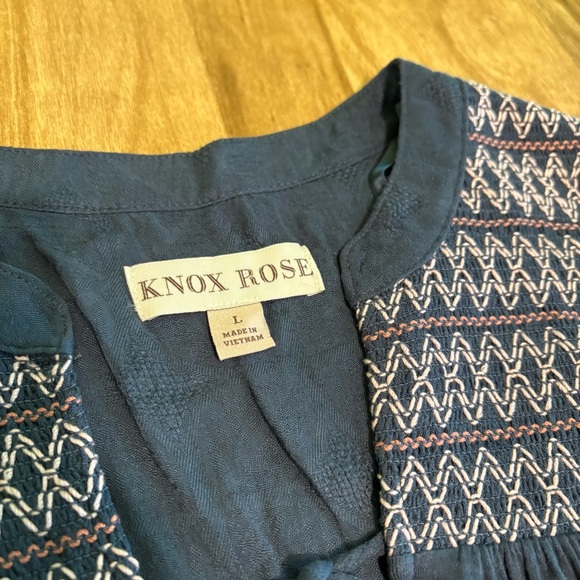 Knox Rose Blue Long Sleeve Peasant Embroidered Stretch Shirt Womens Size Large - Picture 4 of 9